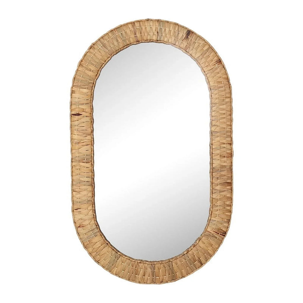 Oasis Grass Oval Rattan Woven Boho Wall Mirror - Exclusive Design