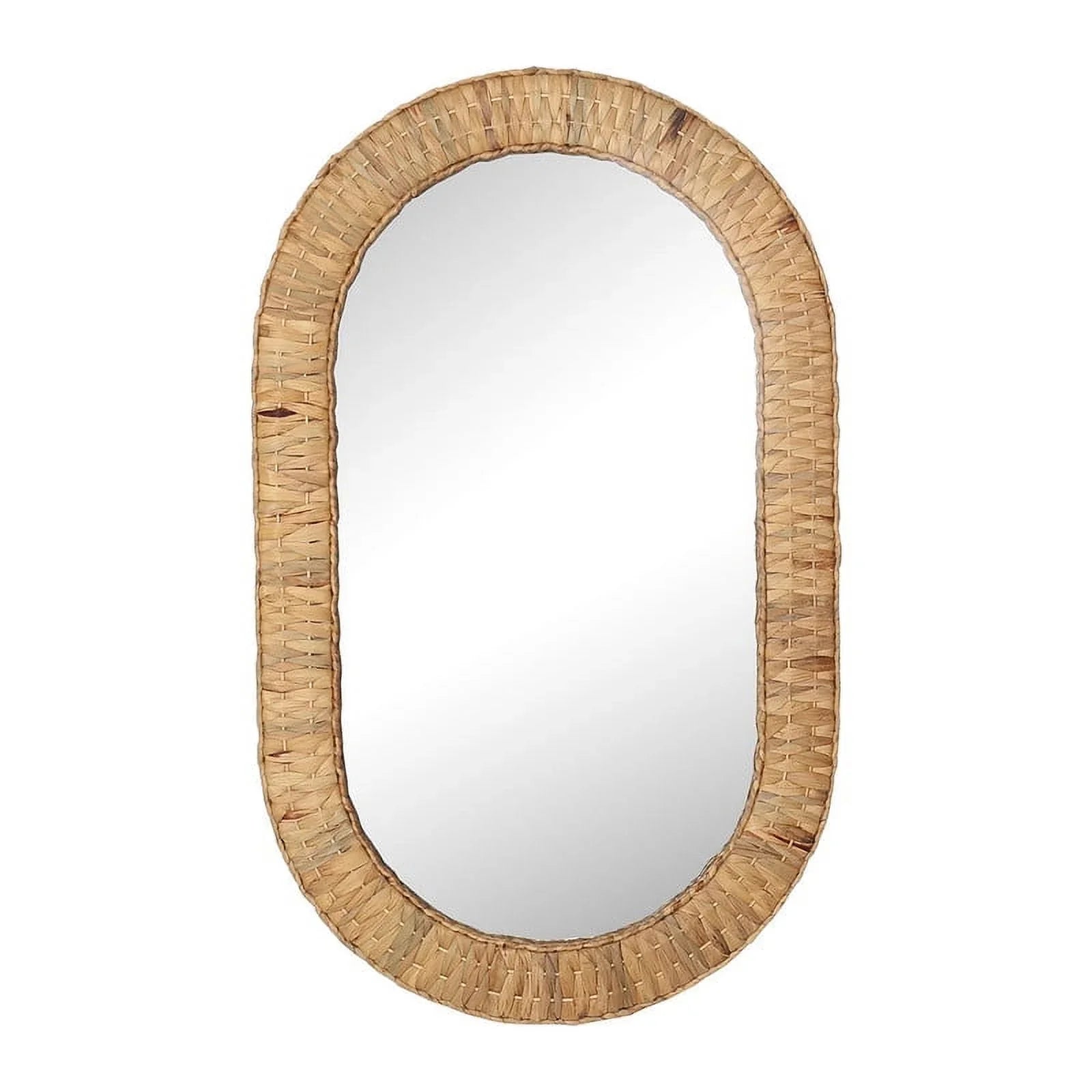 Oasis Grass Oval Rattan Woven Boho Wall Mirror - Exclusive Design