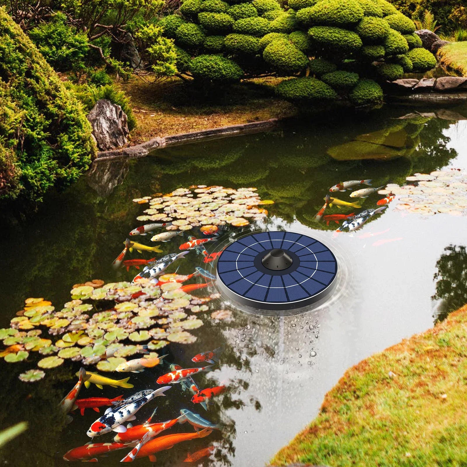 Solar Pond Aerator Pump With Air Hose and Bubble Stone Pond Aerator Fish Tank Oxygenator for Birdbath Fountain Small Pond Circulation - Exclusive Design