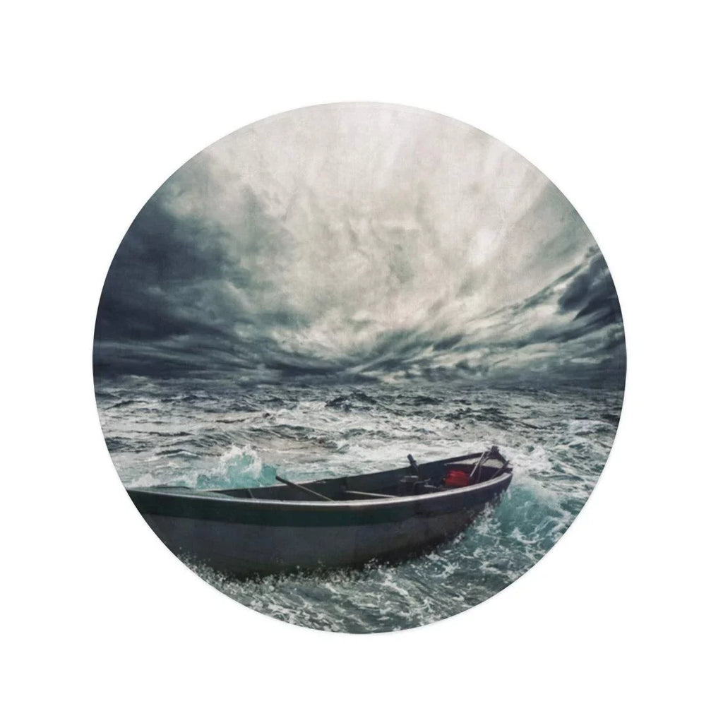 KDAGR 60 inch Round Beach Towel Blanket Storm Abandoned Boat in Stormy Sea Sky Dramatic Fishing Travel Circle Circular Towels Mat Tapestry Beach Throw - Exclusive Design