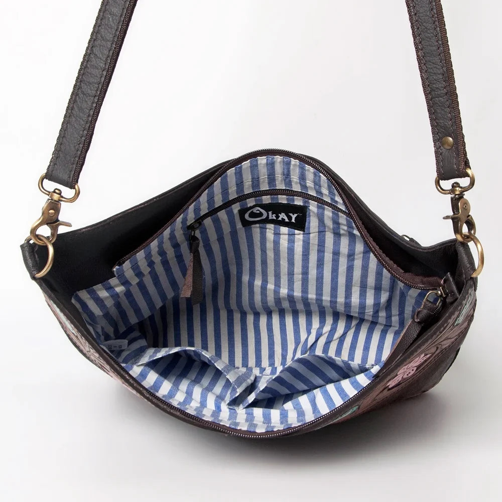 Stylish KB OHLAY KBA122 HOBO Hand Tooled Hair-on Genuine Leather women bag western handbag purse