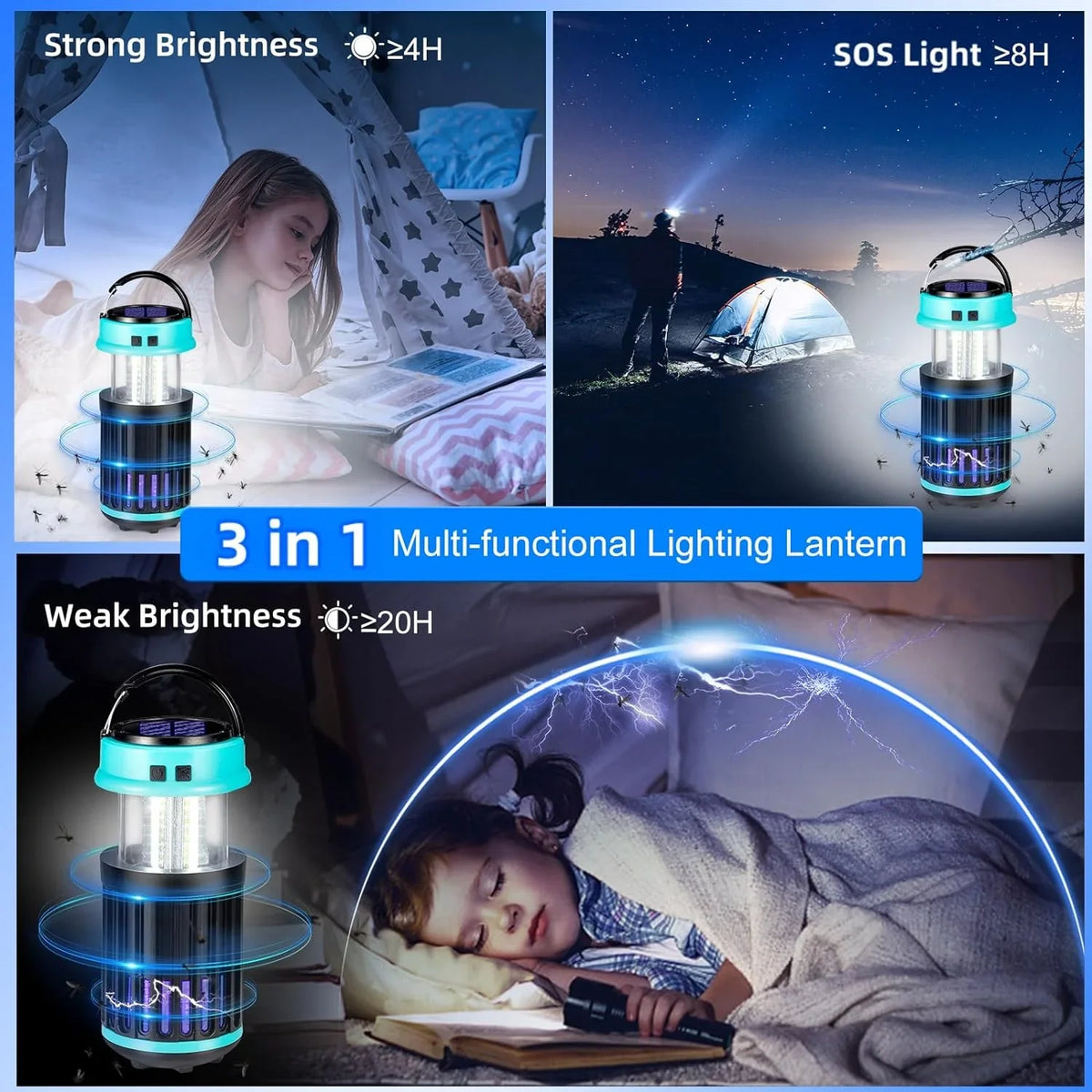 GÂ·PEH 3 in 1 Bug Zapper, Rechargeable Bug Zapper Outdoor Indoor Fly Trap Waterproof, Mosquito Zapper with Emergency Light for Home, Solar Bug Zapper Outdoor for Home, Backyard, Camping - Exclusive Design