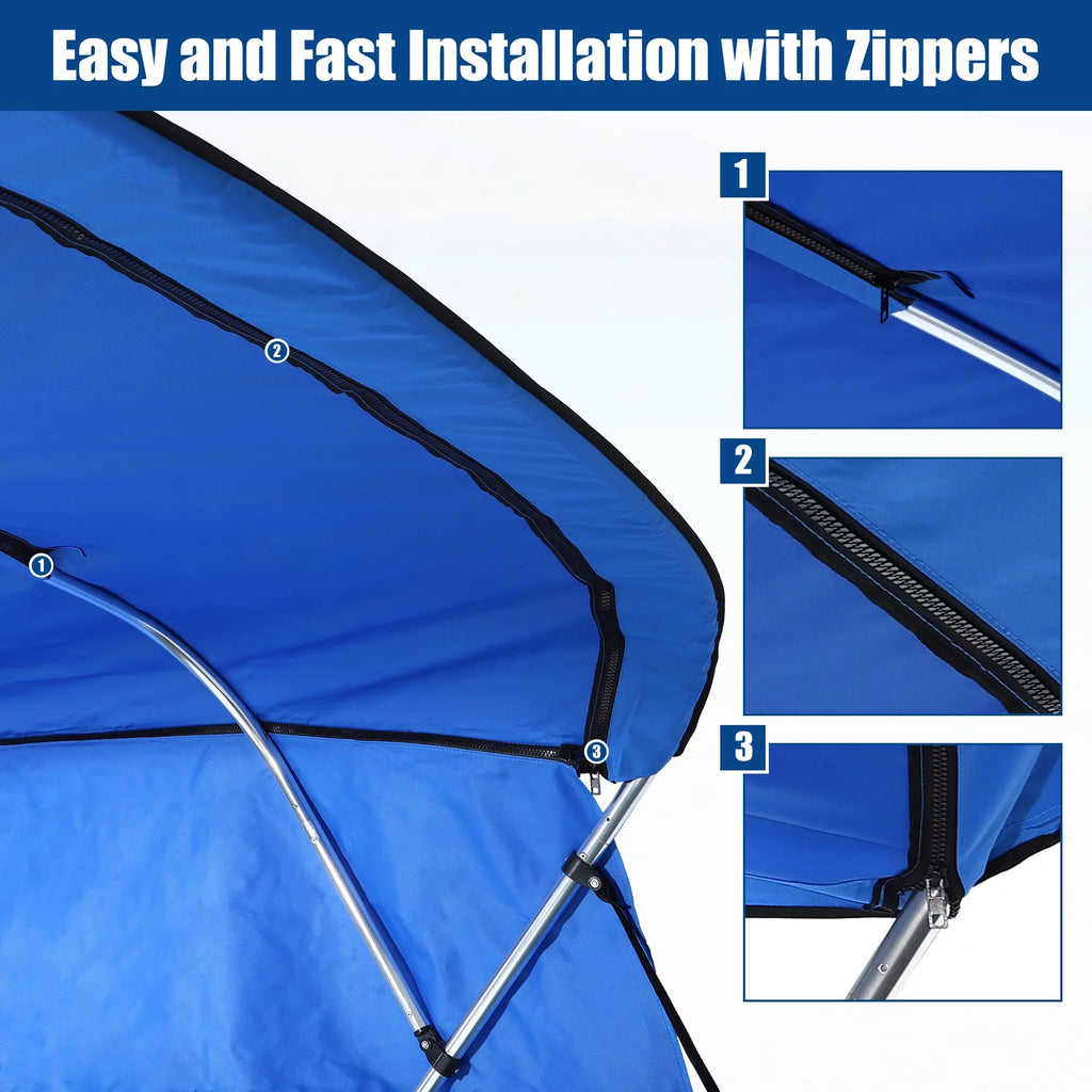 Unique Bargains 600D 4 Bow 8'L x 54"H x 79"-84"W Bimini Top Canvas Cover with Detachable Side Blocks Storage Boot Blue - Exclusive Design