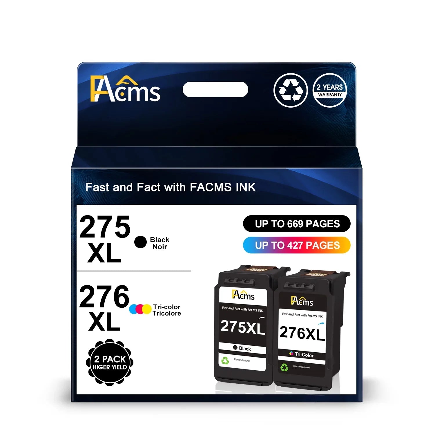 FACMS 275XL 276XL 275 Ink Replacement for Canon Printer Ink 275 276 Combo Pack PG-275 CL-276 Compatible with Canon PIXMA TR4720 TR4722 TS3522 TS3520 TS3500 Printer(1 Black,1 Tri-Color) - Exclusive Design