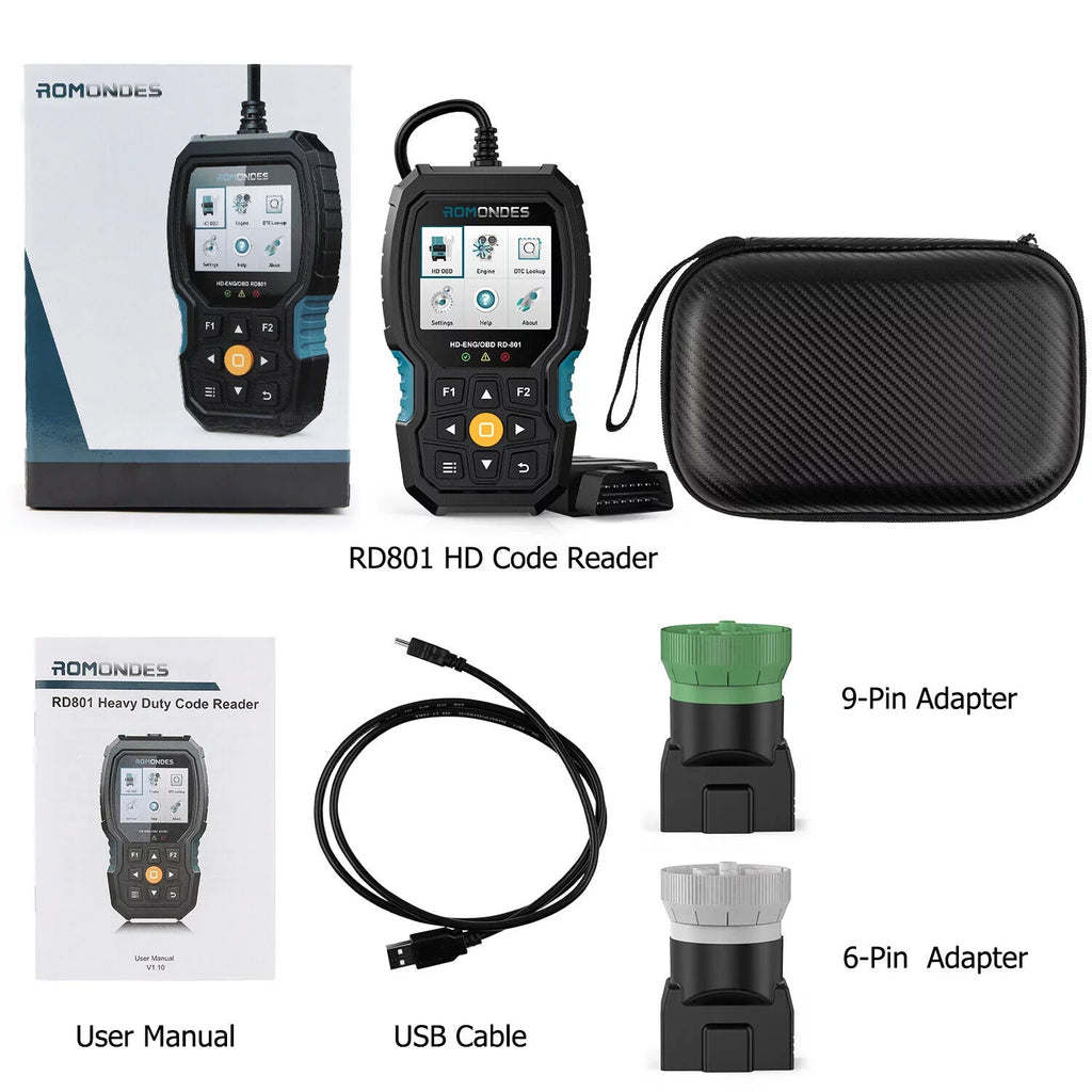 Romondes RD801 Heavy Duty Truck Diagnostic OBD2 Scanner Code Reader Tools Diesel Truck Scanner DPF Oil Reset