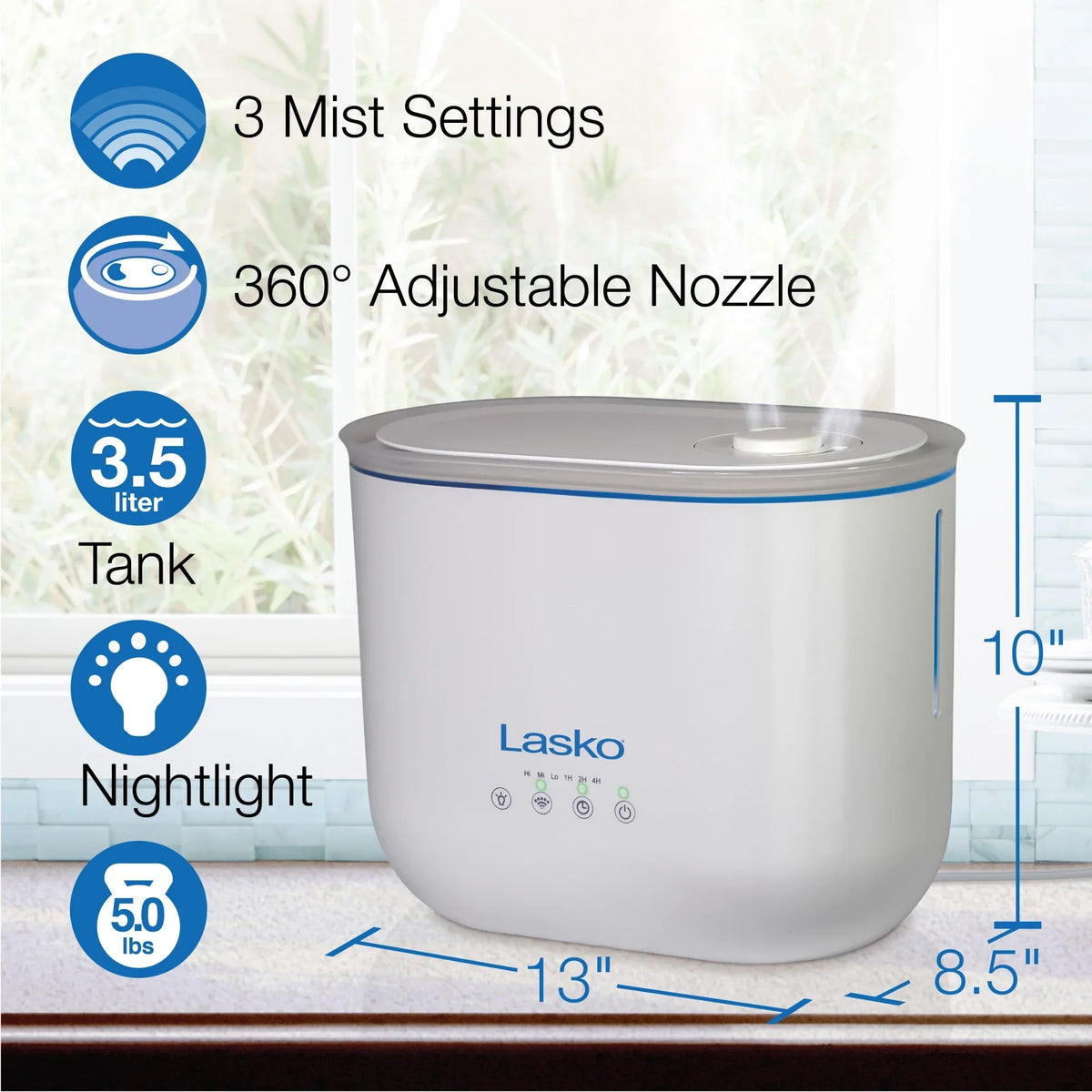 Lasko 0.92 Gallon, 18-Hour Cool Mist Ultrasonic Humidifier with Timer, 370 Sq. ft., UH250 - Exclusive Design