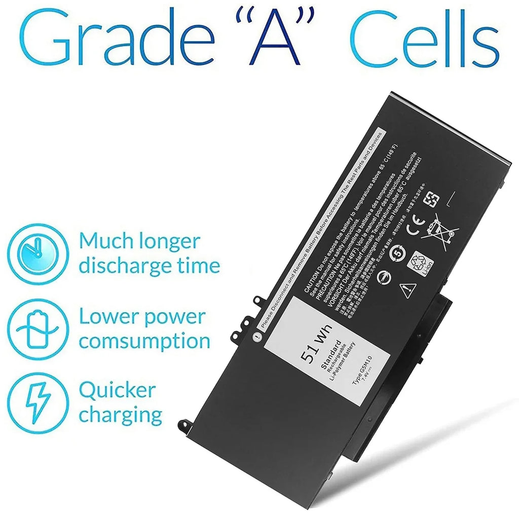 51WH Battery for E5250 E5450 E5550 3150 3160 3550 5550 5450 5250 Series Laptop Notebook G5M10 08V5GX 8V5GX WYJC2 0WYJC2 R9XM9 TXF9M VMKXM 5XFWC PF59Y 1KY05 451-BBLN 451-BBLL 451-BBLK - Exclusive Design