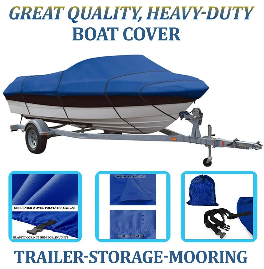 BLUE, GREAT QUALITY BOAT COVER Compatible for THOMPSON 16 SIDEWINDER SS I/O ALL YEARS