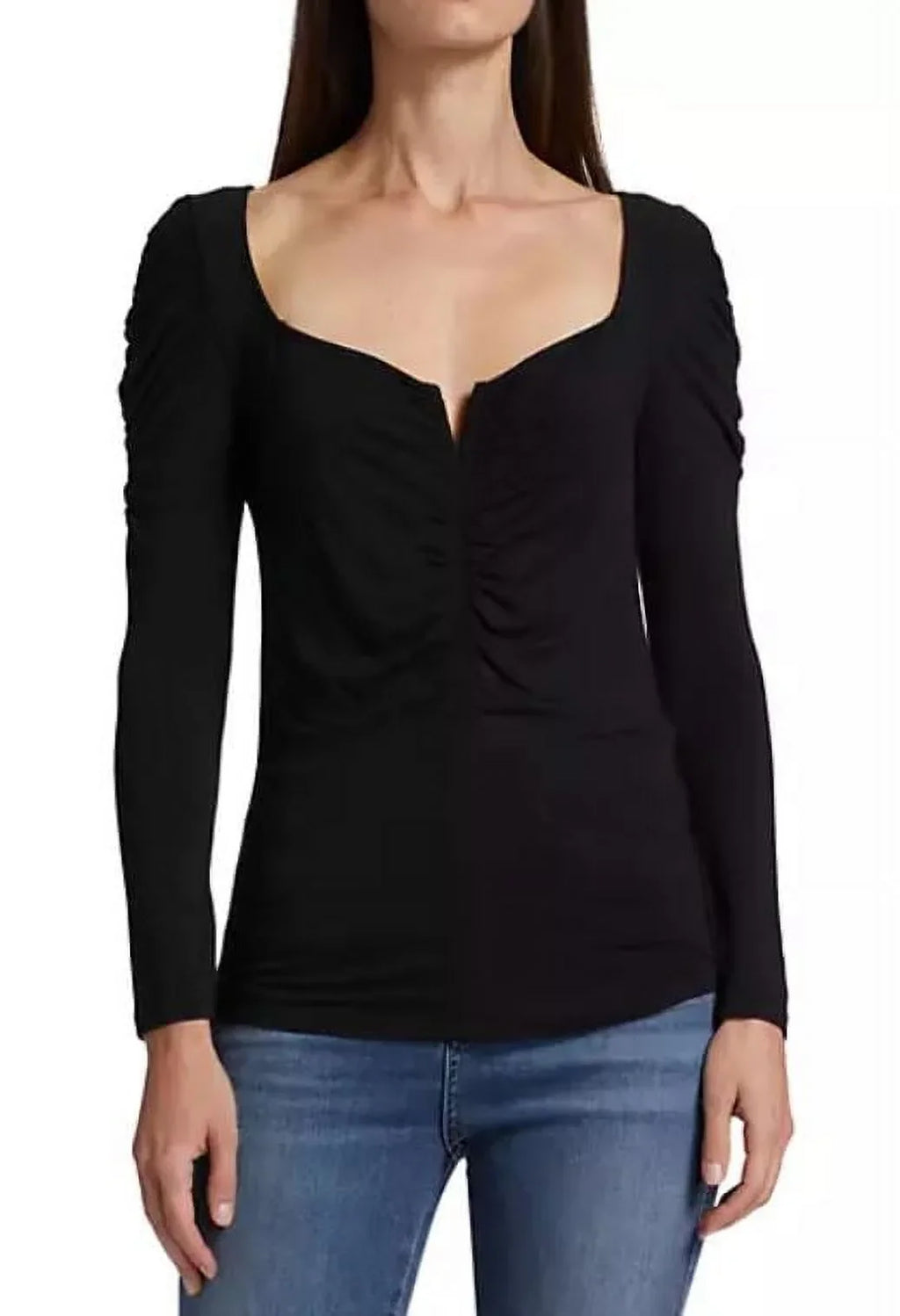 Stylish Veronica Beard Women's Black Priyanka Ruched Jersey Pullover Top, Large