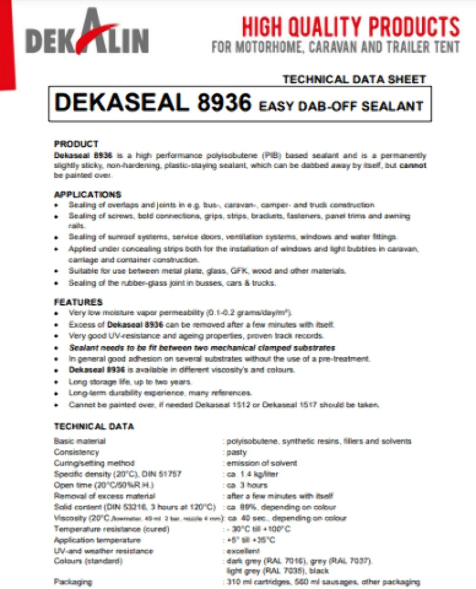 Stylish DEKALIN Dekaseal 8936 2 Pack 310ml Cartridge Plastic-Elastic Black Sealant / Adhesive