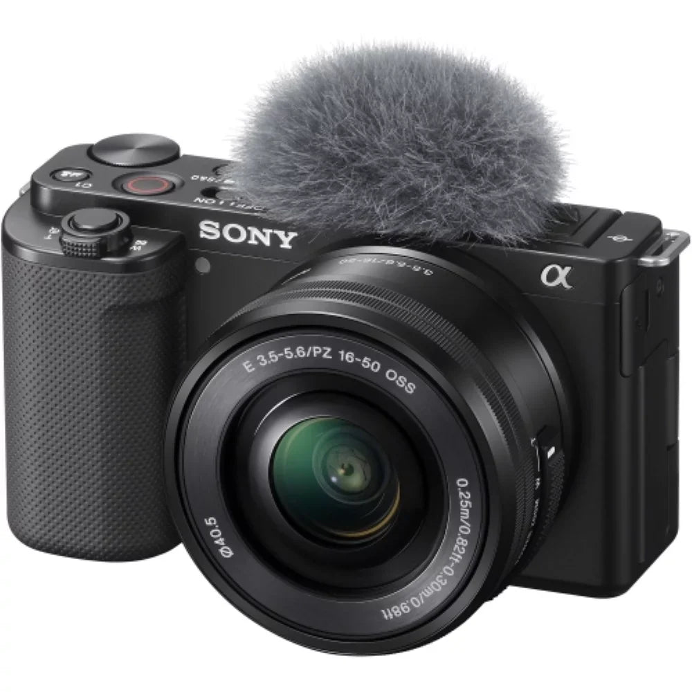 Sony ZV-E10 Mirrorless Camera |16-50mm Lens (Black) Bundle with Transcend 64GB Memory Card + Flexible Tripod + Camera Bag + Cleaning Kit (5 Items)