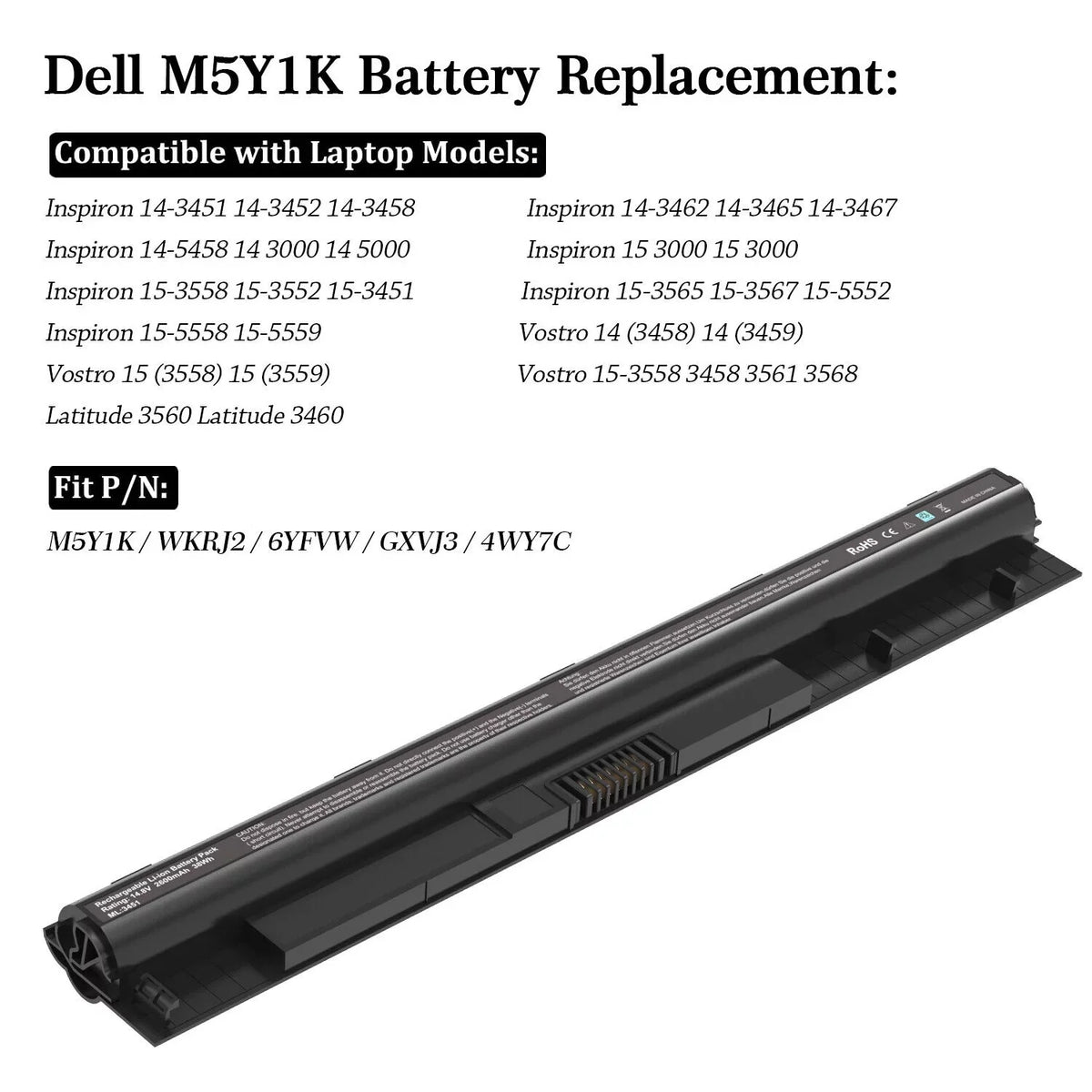 Stylish 40WH M5Y1K 2 Batteries 14.8V for Inspiron 14 15 17 5000 3000 Series US