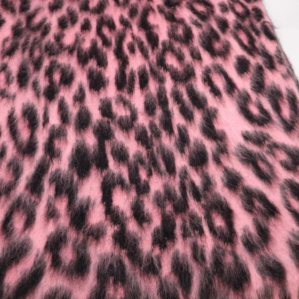 Stylish Pre-Owned CELINE Shawl Scarf Leopard Print Mohair x Nylon Pink Black 180357 (Good)