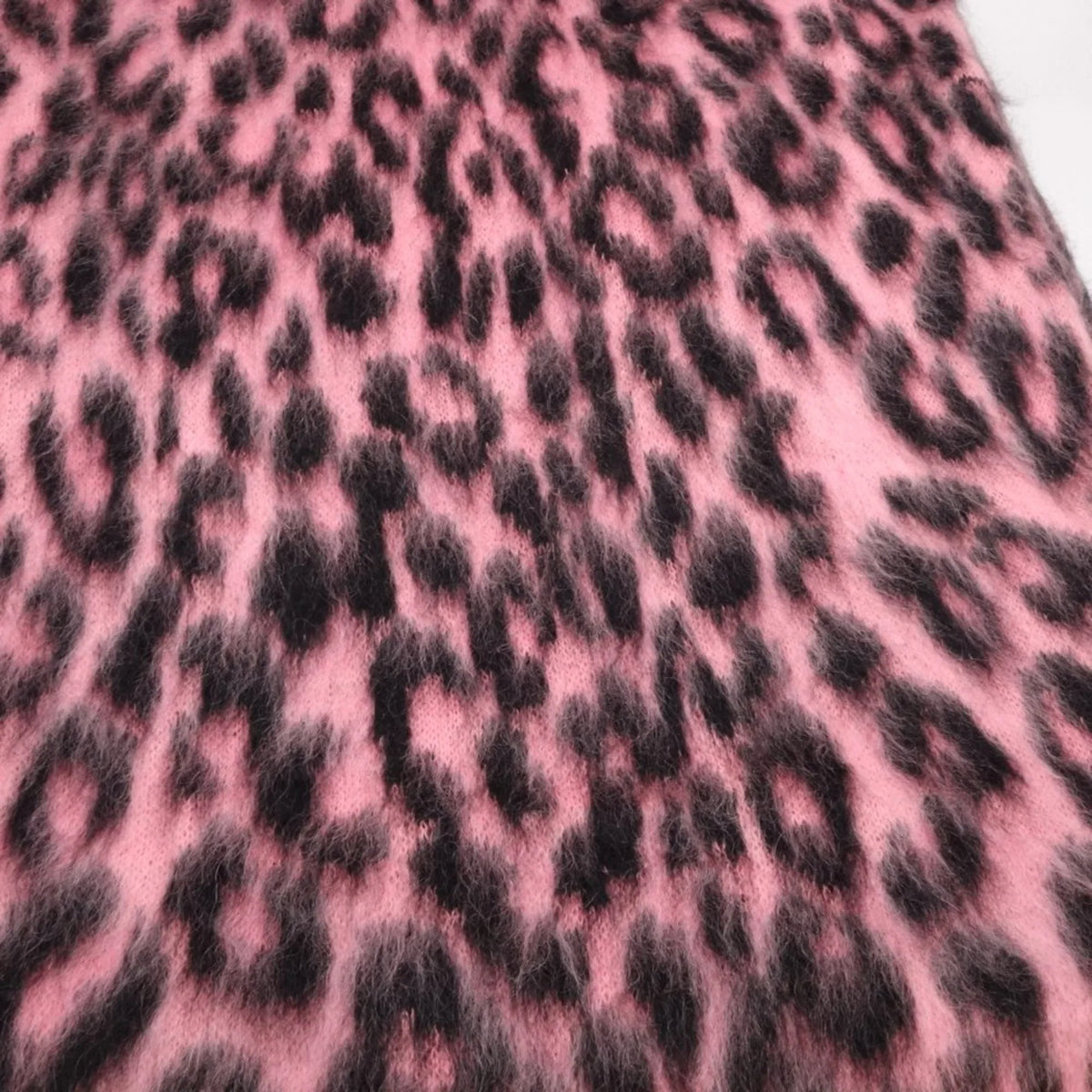 Stylish Pre-Owned CELINE Shawl Scarf Leopard Print Mohair x Nylon Pink Black 180357 (Good)
