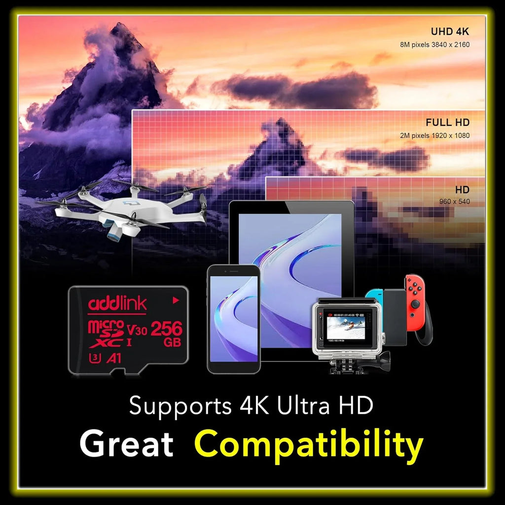 addlink roSDXC 256GB 2-Pack + Adapter UHS-1 U4 V30, Compatible for Android Smartphones, Camera, Dash Cam Tablets, Go