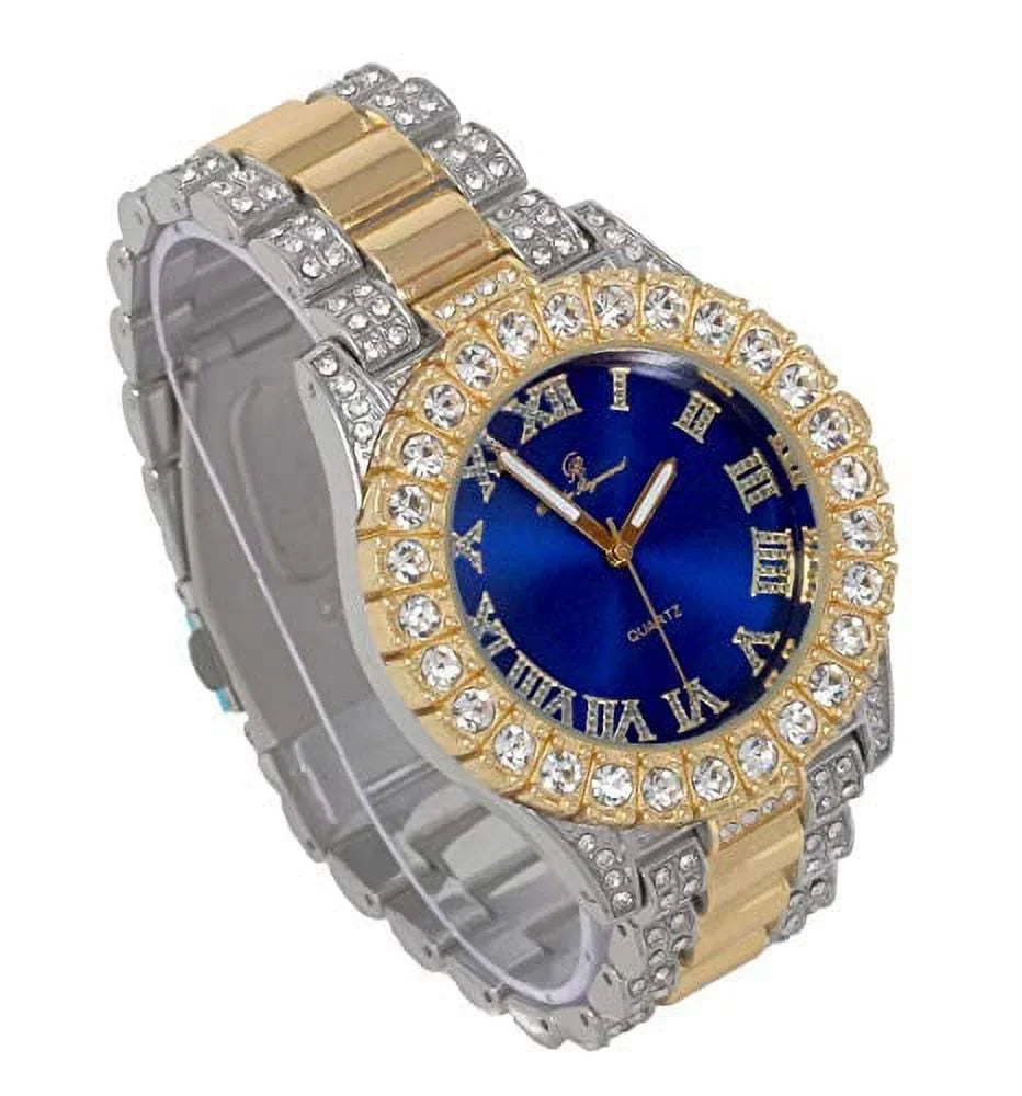 Mens Silver Big Rocks with Roman Numerals Fully Iced Out Colorful Dial Watch - ST10327 RN Single (ST10328TT Blood Red) - Exclusive Design