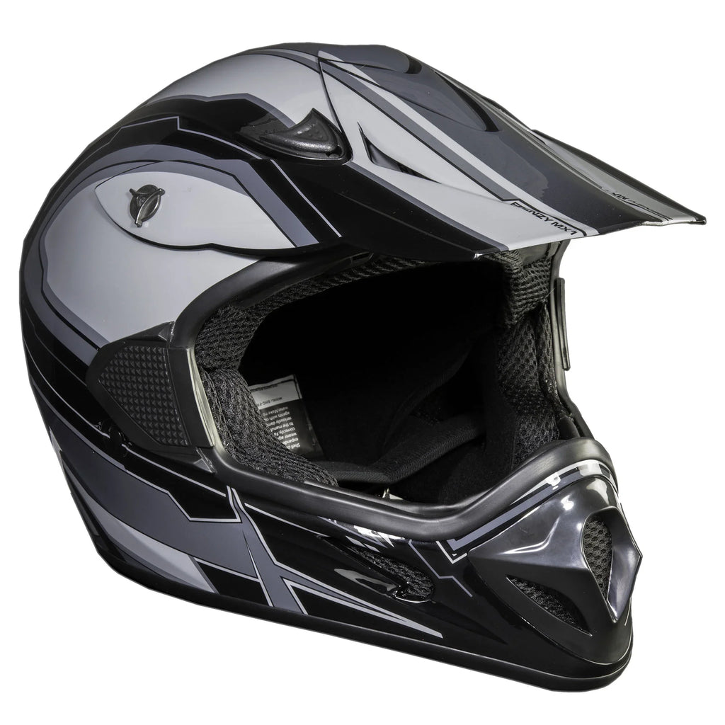 FRENZY Adult MX Helmet, DOT Approved, Black-Grey, XL - Exclusive Design