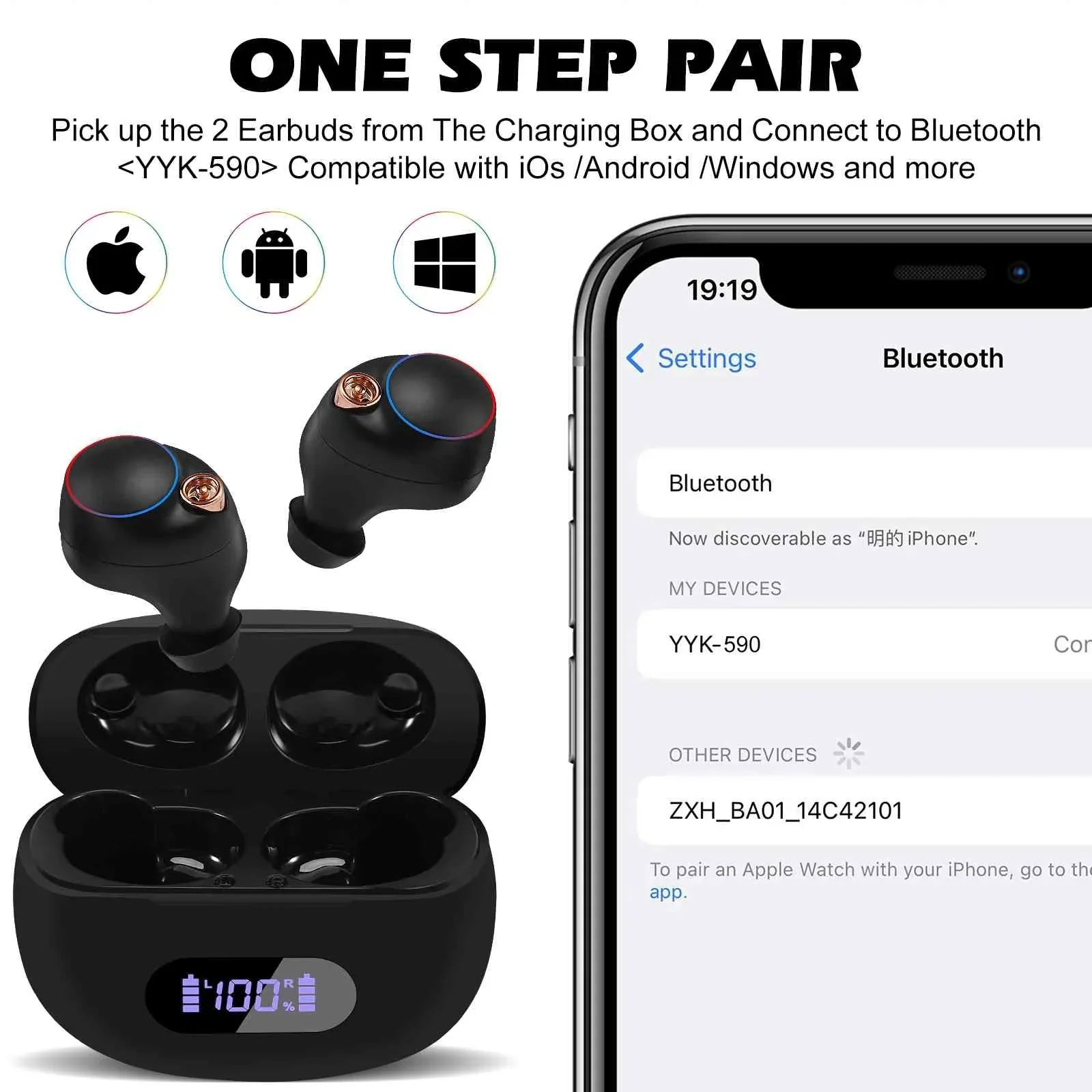 UrbanX True Wireless Bluetooth Earbuds + Charging Case, Black, Dual Connect, IPX5 Water Resistance, Bluetooth 5.2 Connection, Balanced, Bass Boost Compatible with Tab M9