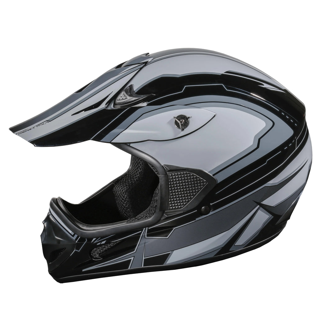 FRENZY Adult MX Helmet, DOT Approved, Black-Grey, XL - Exclusive Design