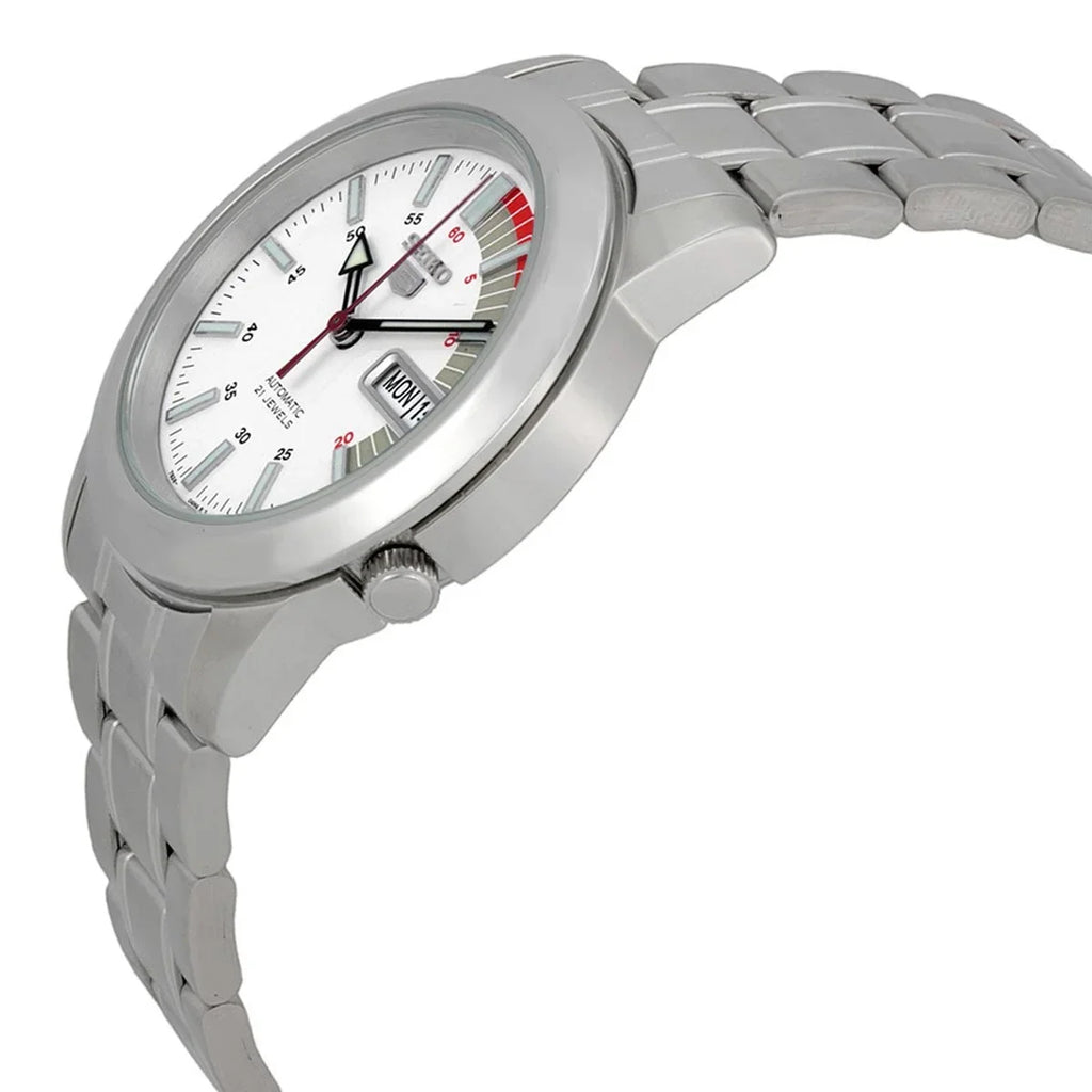 Seiko Men's Automatic Stainless Steel White Dial Day Date 30M Watch SNKK25