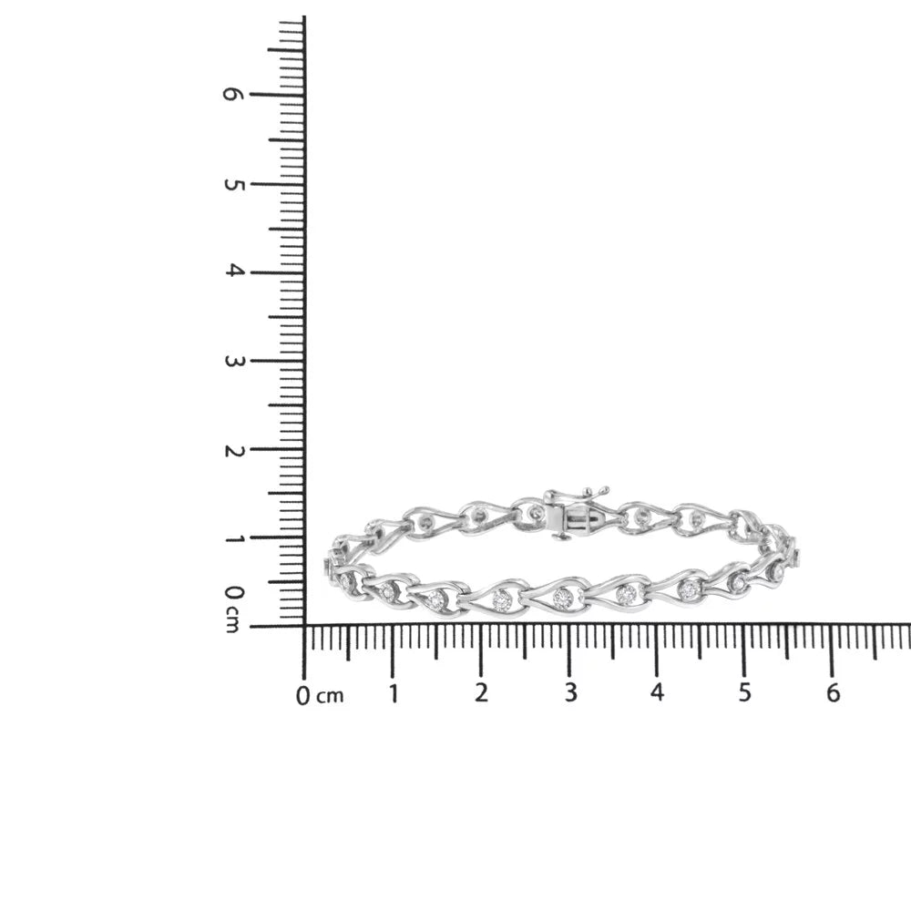 .925 Sterling Silver 1/10 Cttw Miracle-Set Diamond Pear and Bezel Link Bracelet (I-J Color, I3 Clarity) - 7.25" - Exclusive Design