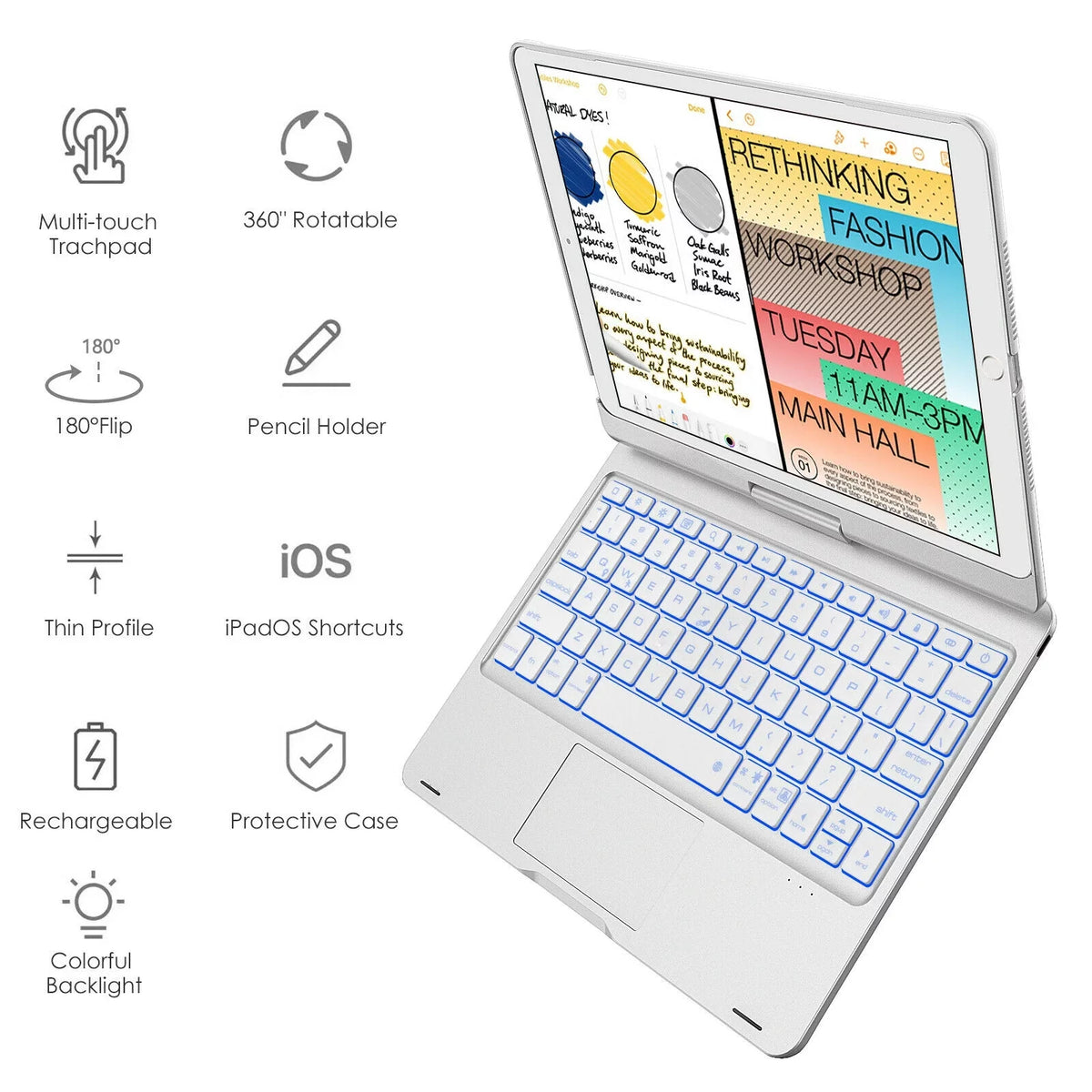 Dingrich Keyboard Case with Trackpad for 10.2-inch iPad 9th Generation (2021), iPad 8th Generation (2020), 7th Gen, iPad Air 3, iPad Pro 10.5, Protective Slim Cover with Pencil Holder