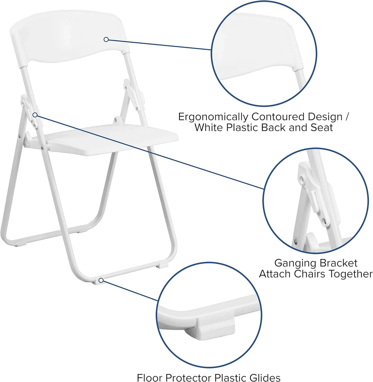 HERCULES Series 500 Lb. Capacity Heavy Duty White Plastic Folding Chair With Built-In Ganging Brackets