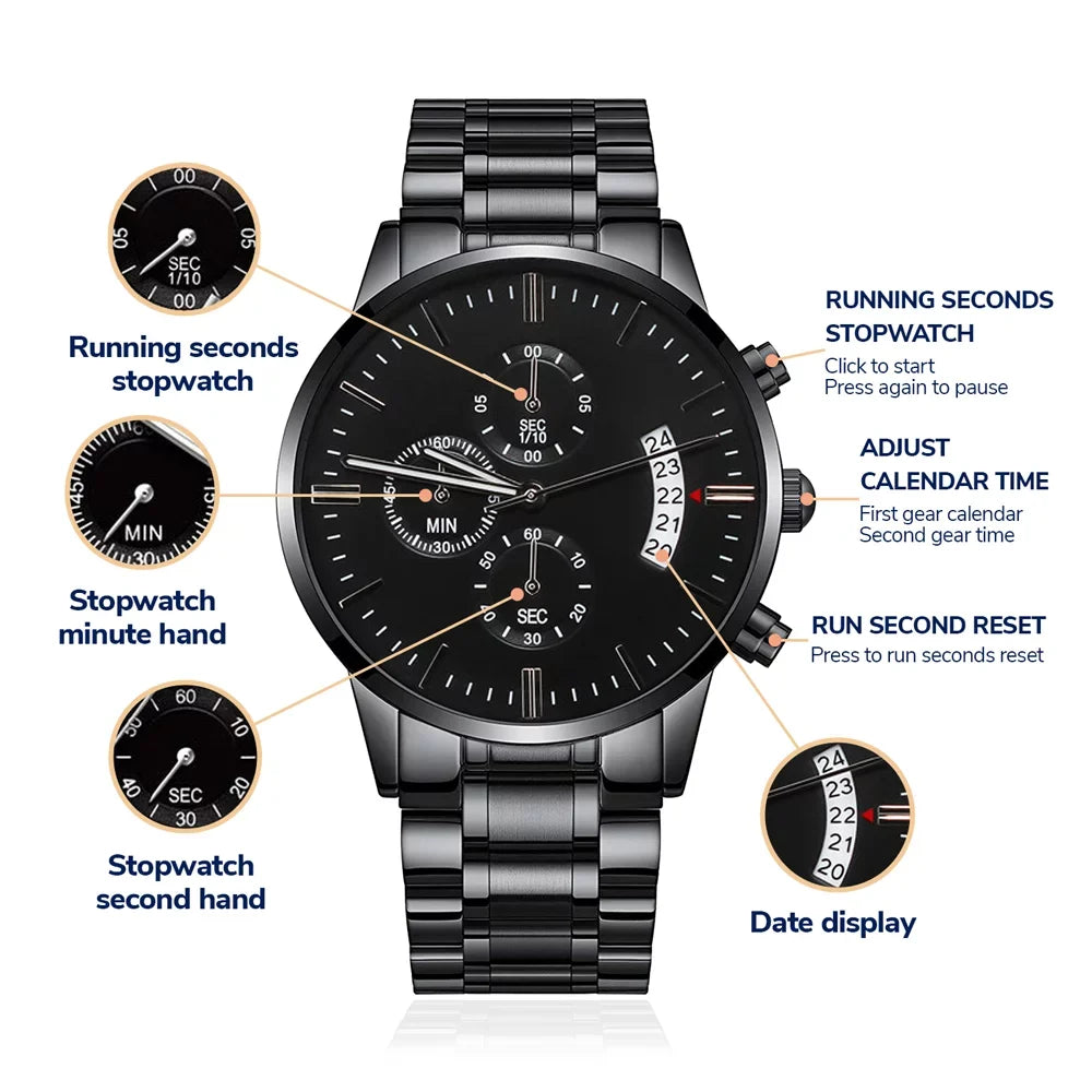 My Man I Love You Engraved Black Chronograph Watch For Boyfriend or Husband - Exclusive Design