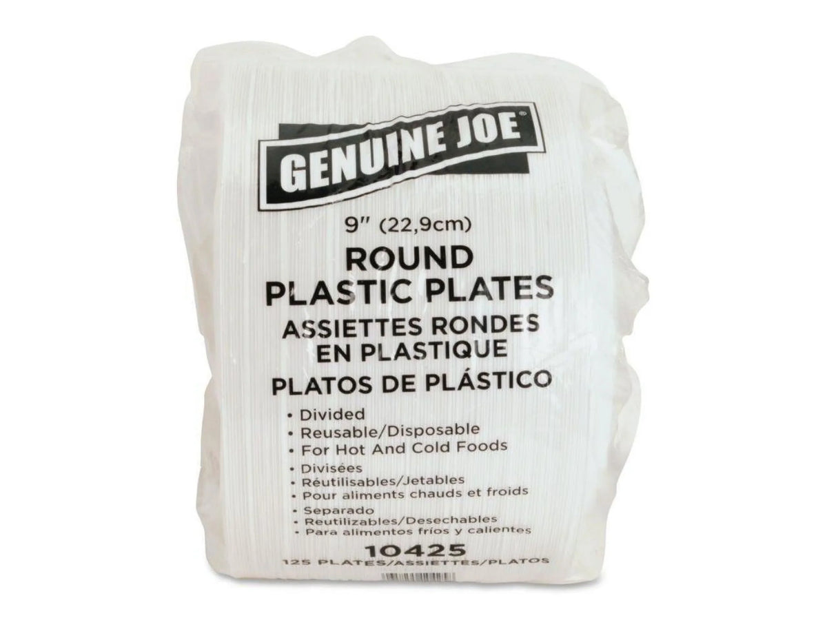 Genuine Joe 3-section Round Plastic Plates, 9", 125 Pack, GJO10425 - Exclusive Design