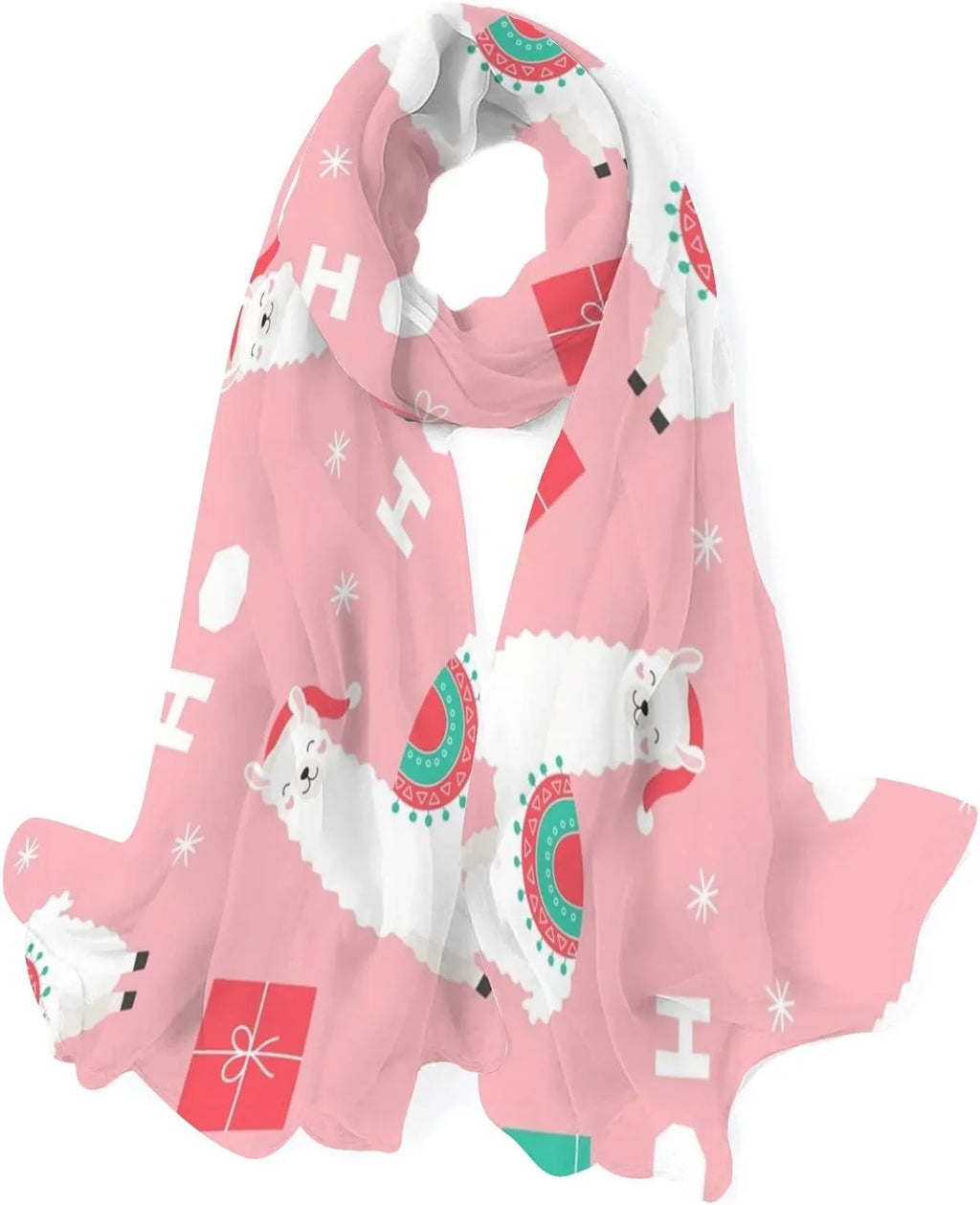 Hyjoy Christmas Llama Presents Long Silk Neck Scarf Lampweight Shawl Wrap Scarves for Women Girls