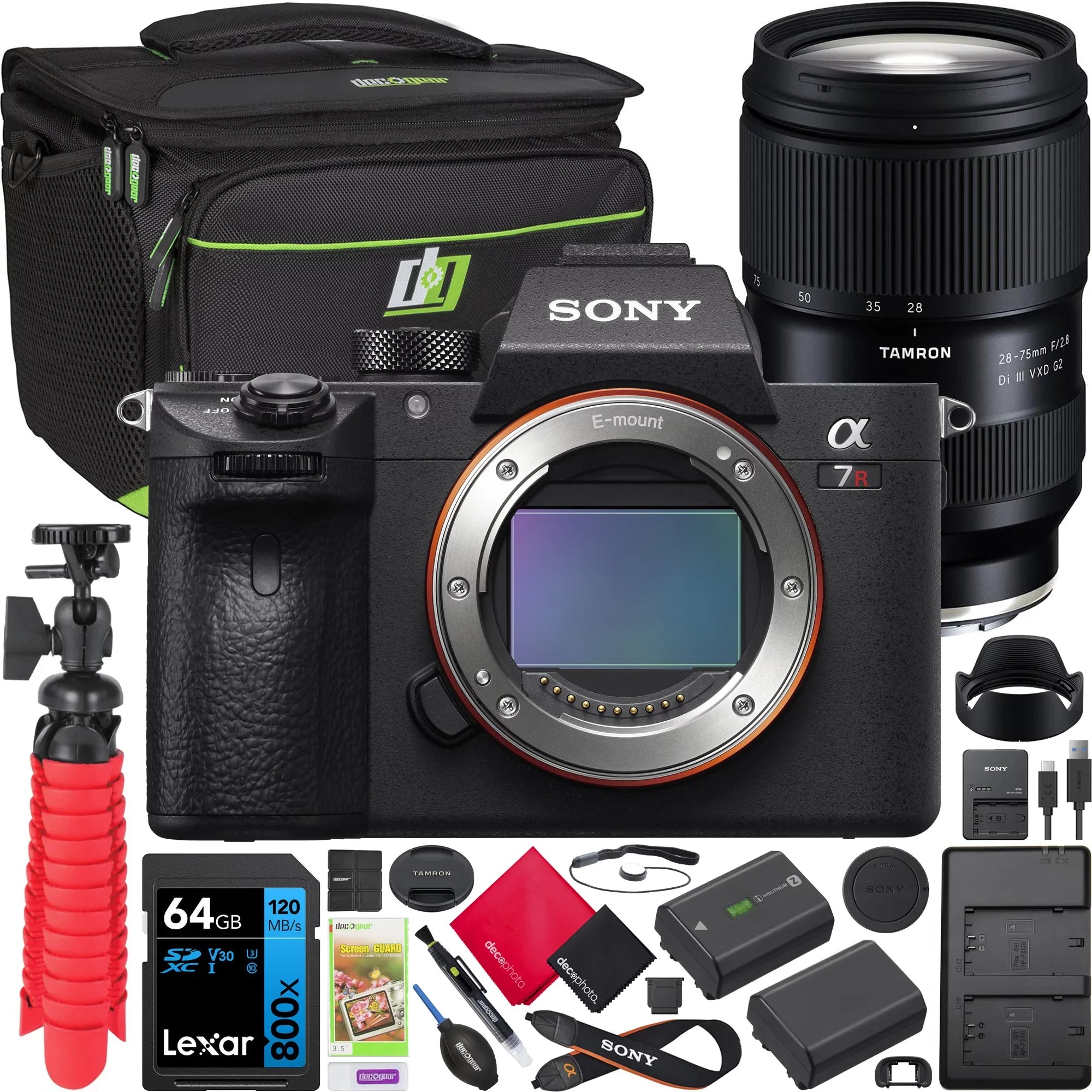 Sony a7R III Full Frame Mirrorless Camera Body ILCE-7RM3A/B Bundle with Tamron 28-75mm F2.8 Di III VXD G2 Lens A063 + Deco Gear Bag + Extra Battery & Dual Charger+ 64GB Card+ Tripod & Kit Accessories - Exclusive Design