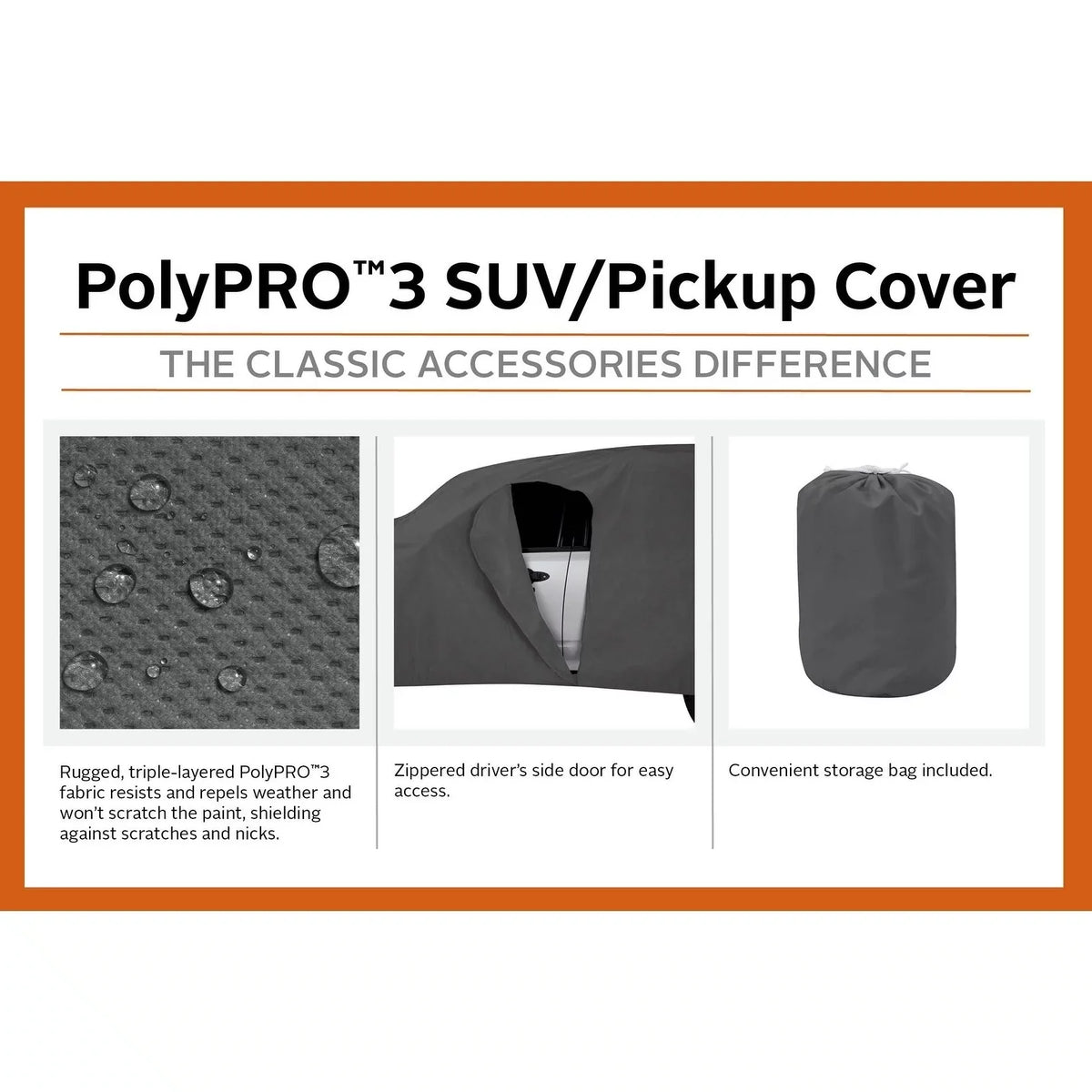 Stylish Classic Accessories OverDrive PolyPROâ¢ 3 Heavy-Duty Car Cover - Compact SUV or Truck Cover, Up to 187"L, Charcoal