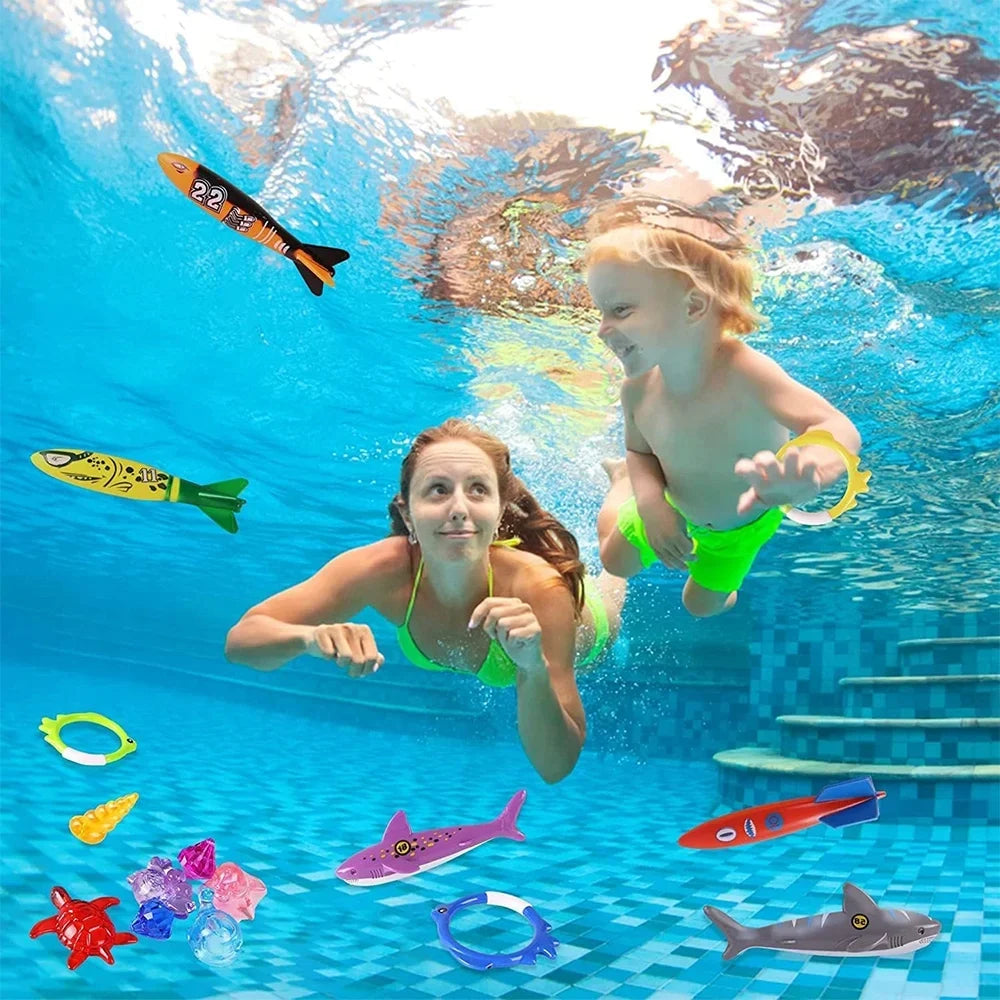 Playoza Summer Pool Diving Swimming Toys for Kids,Fun Swim Games Set, Underwater Dive Gifts with Storage Bag,20 Pack Swimming Pool Toys Swim Learning & Diving Skill Development for Boys Girls - Exclusive Design