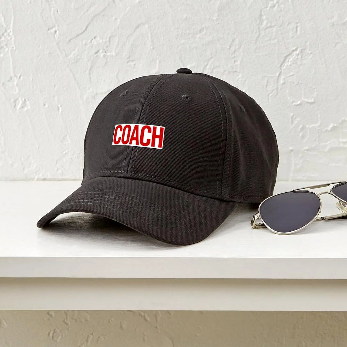 Stylish CafePress - Coach (Red) Black Cap - Printed Adjustable Cotton Canvas Black Baseball Hat