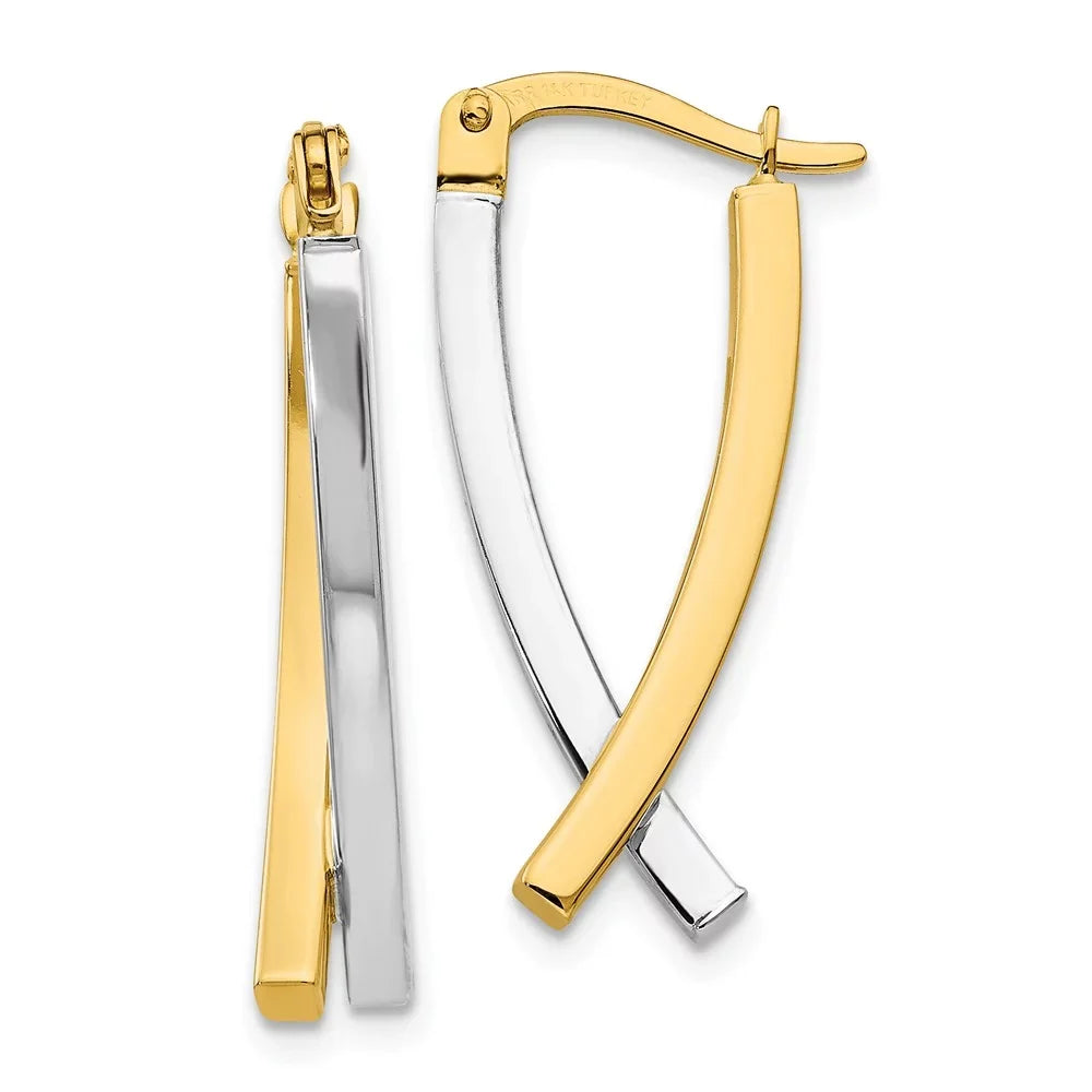 Stylish Real 14kt Two-tone Hinged Tube Earrings; for Adults and Teens; for Women and Men