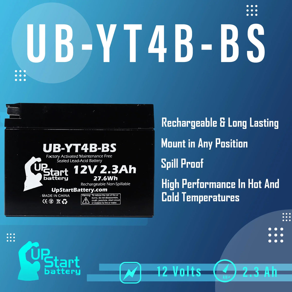 Stylish 3-Pack UpStart Battery Replacement for 2002 Yamaha SR400 400CC Factory Activated, Maintenance Free, Motorcycle Battery - 12V, 2.3Ah, UB-YT4B-BS